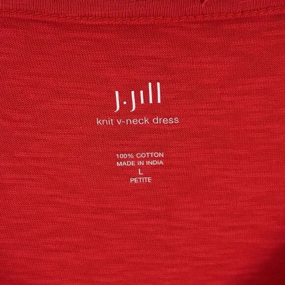 J.Jill Knit V-Neck Dress Size LP Large Petite Pockets 100% Cotton Short Sleeve - Picture 6 of 10